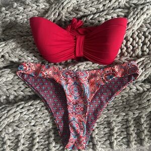Carmen Marc Valvo Red Bikini Cheeky Swimwear. Reversible